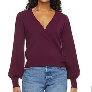 Ryegrass French Wine Purple Knitted Long Sleeves Tie‎ Side Wrap Sweater Size S